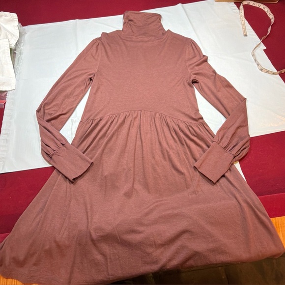 Peruvian Connection BROWN Nicole TURTLE NECK DRESS long Sleeves Flowy Women’s S - Picture 3 of 16